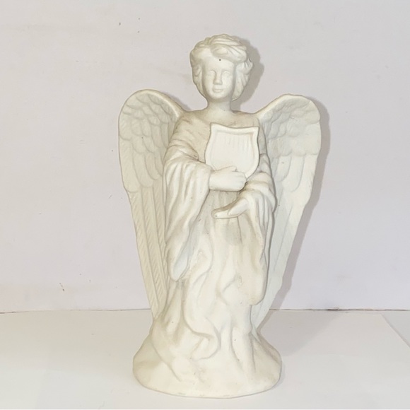 Vintage Bisque Porcelain Angel with Lyre Harp Taper Candle Holder - Picture 13 of 13